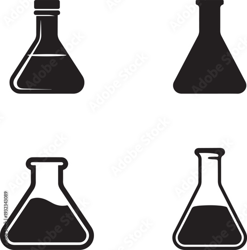 Laboratory flask solid icon set