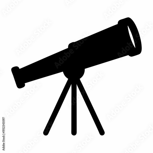Illustration of a Black Silhouette Telescope on a Tripod, Isolated on White