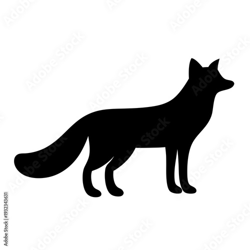 Silhouette of a fox standing on a white background with simple design