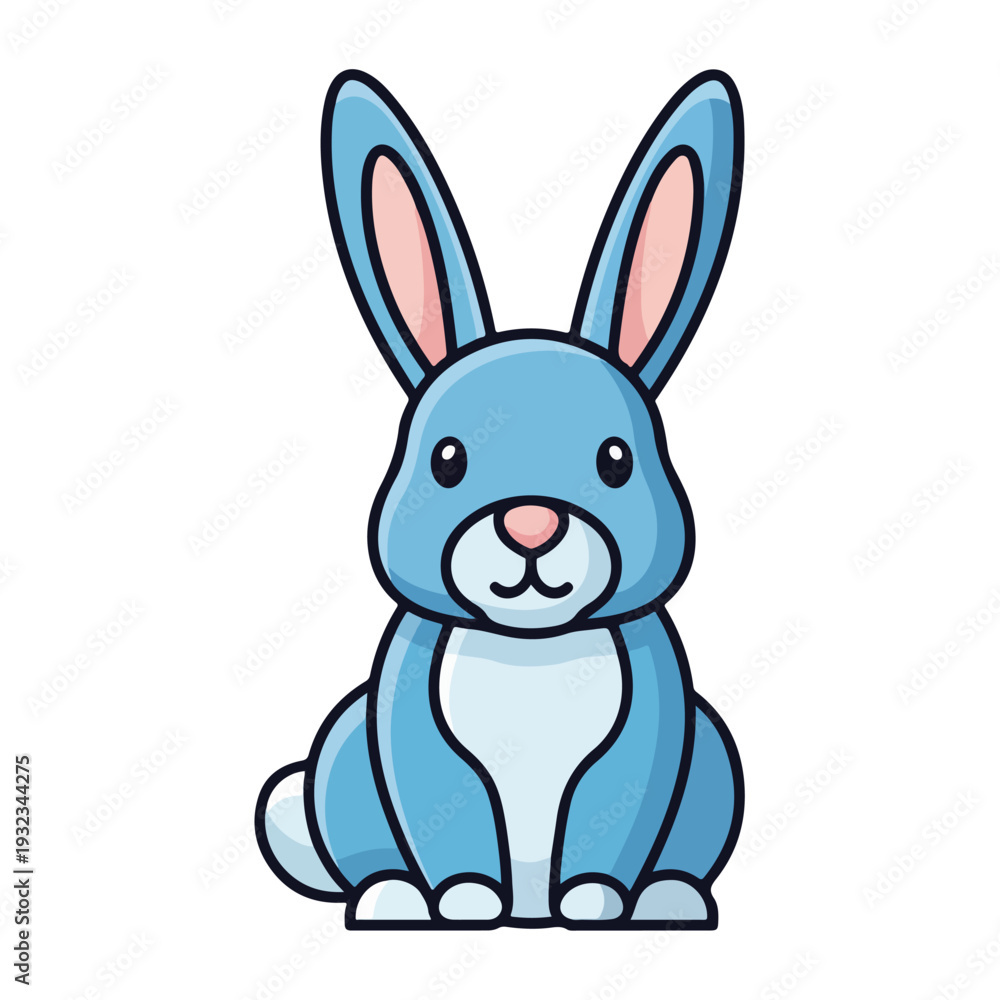 Obraz premium A cartoon-style rabbit with light blue fur and long ears sits up