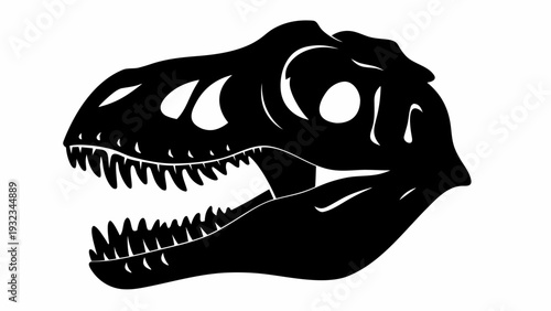 black tyrannosaurus rex dinosaur skull silhouette isolated on white background