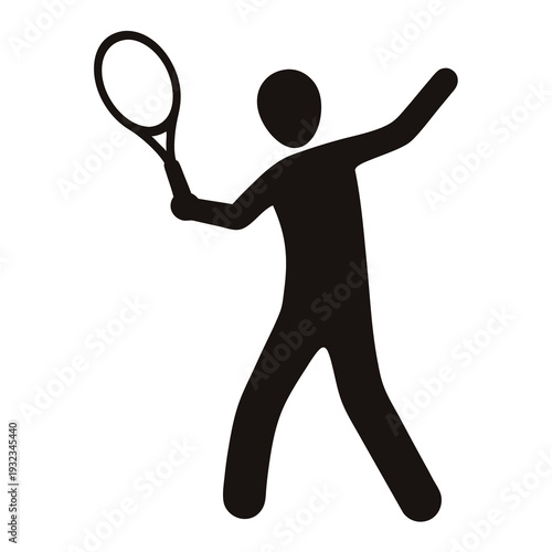 Silhouette of a tennis player with racket in motion on white backdrop