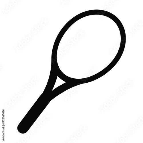 Black tennis racket outline vector illustration on an isolated white background