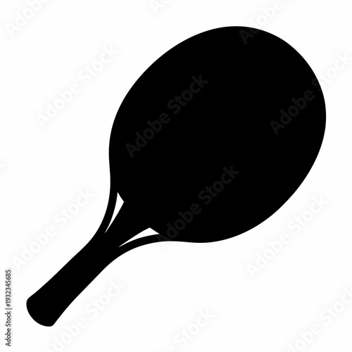 Simple Black Silhouette Illustration of a Tennis Racket on a White Background