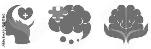 Human mind concept silhouette set. Psychology, emotion and thinking silhouette collection.