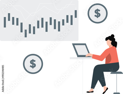 The girl is working about stock market graph.