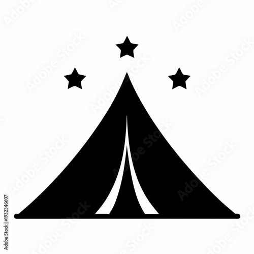 Minimalist camping tent icon design with three stars for extra ambiance