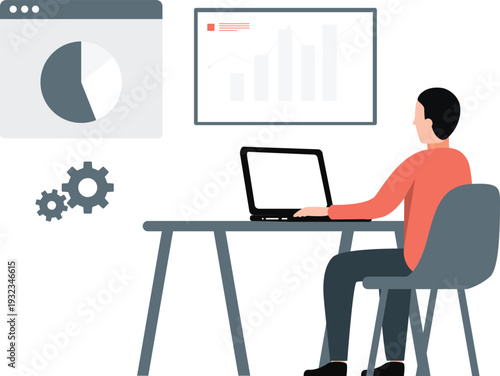 The boy is working chart graph.