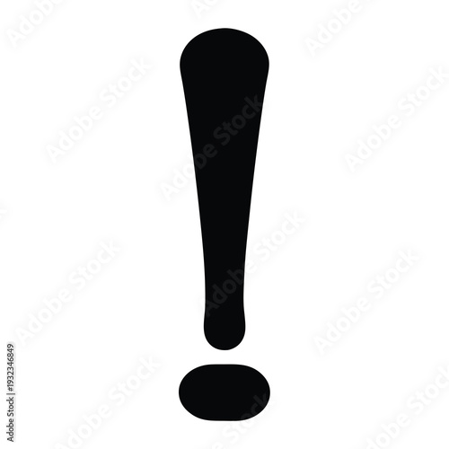 Exclamation Point Icon in Solid Black on White Background, a bold warning