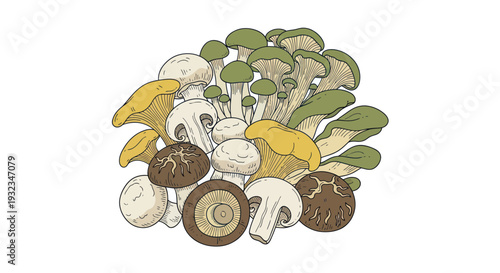 Assortment of Fresh Forest Mushroom Varieties