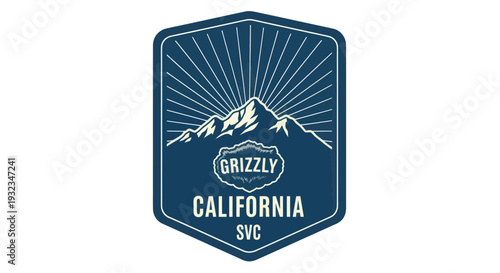 Grizzly California SVC Mountains Emblem Badge - Vintage Style Outdoor Adventure Logo