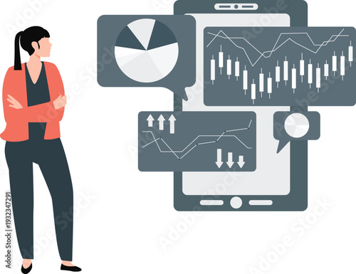 The girl is thinking about stock market growth