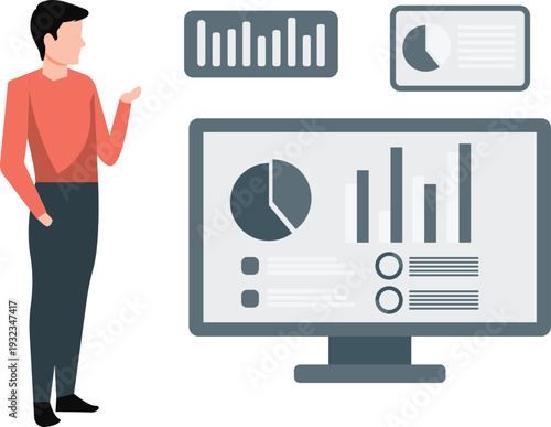 The boy is trading in stock market on monitor