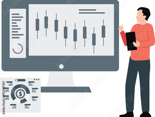 The boy is showing stock investment graph
