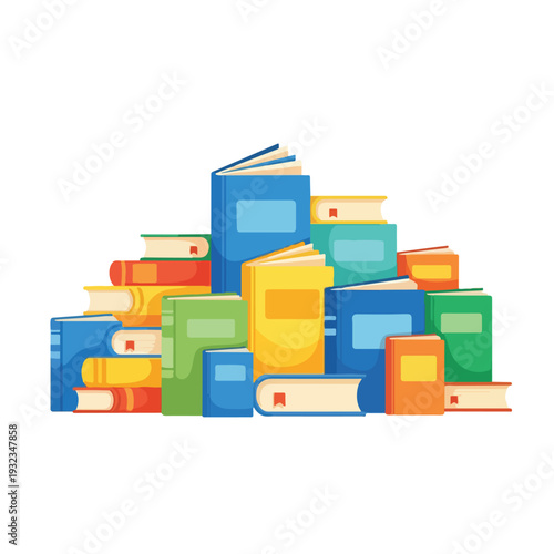 A colorful cartoon illustration of a pile of books