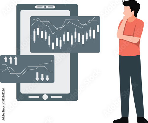 Man thinking about buying and selling stock market