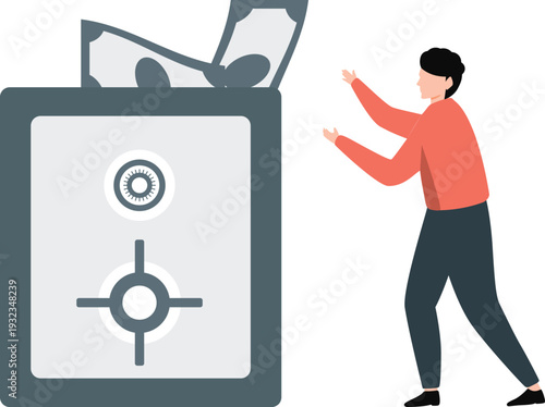 The boy is collecting money in locker.