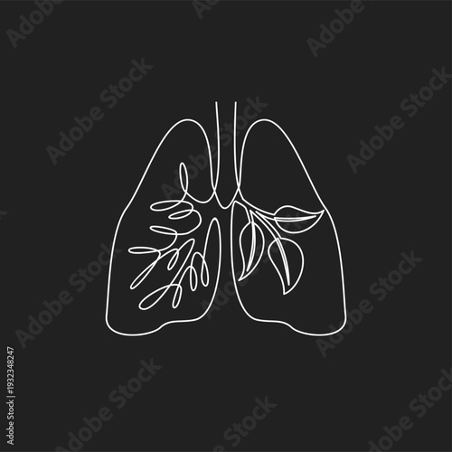 Minimalist Line Art Lungs with Leaves Symbolizing Healthy Breathing and Nature