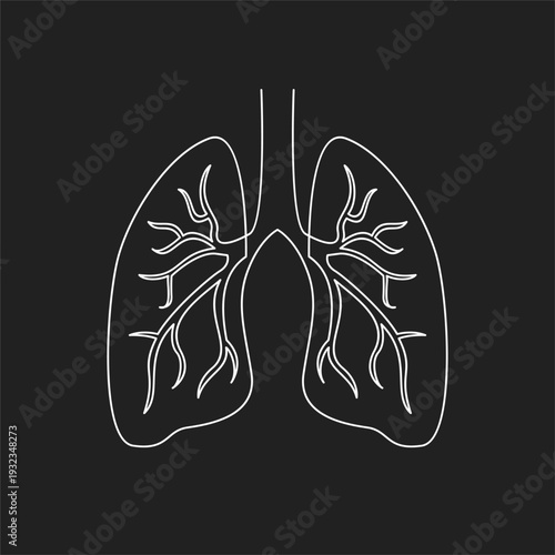 Human Lungs One Continuous Line Drawing. Simple Minimalist Vector Illustration of Respiratory System Anatomy.