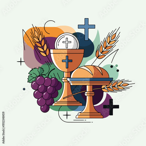 A colorful illustration depicting religious symbols of faith