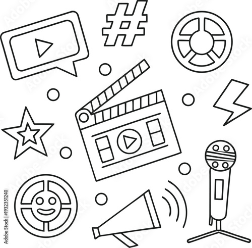 Set of 9 social media icons vector, line style