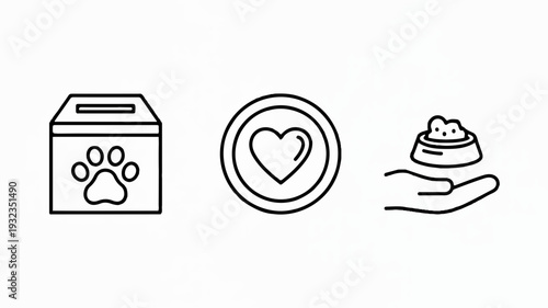 Pet care and love concept with dog food heart and hand holding bowl
