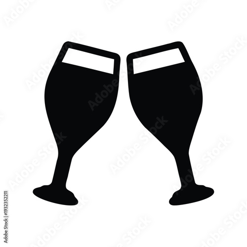 Two black wine glasses clinking in celebration, symbolizing festive cheers and conviviality