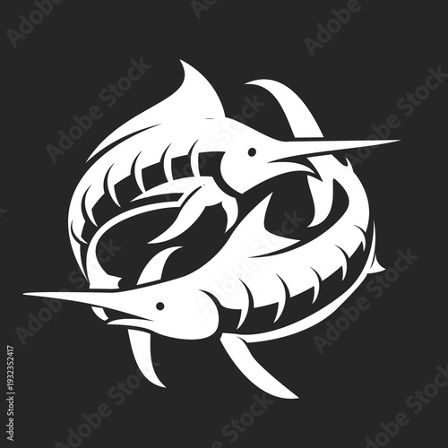 Marlin Fish Circle Logo Emblem on Dark Background