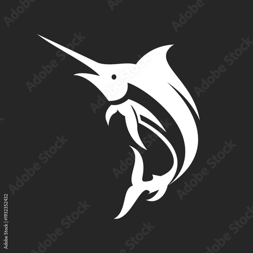 Dynamic White Marlin Fish Silhouette Logo Design Vector Icon