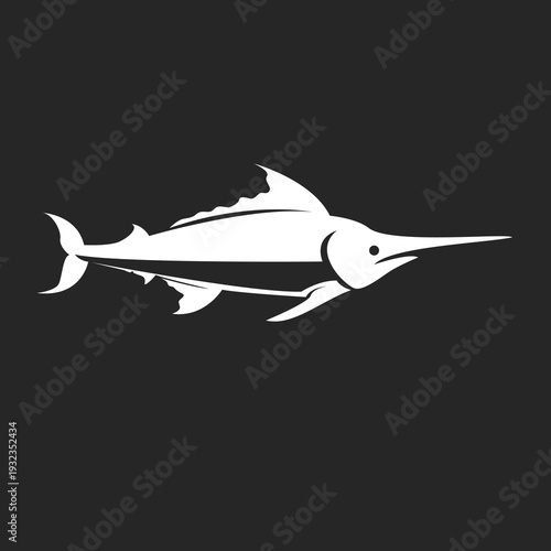 Marlin Swordfish White Silhouette Vector Illustration on Dark Background