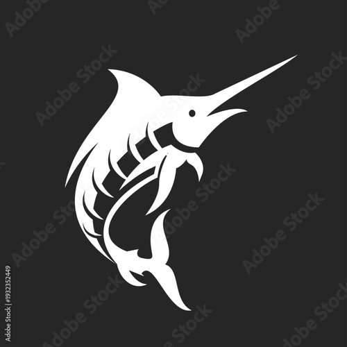 Stylized White Marlin Fish Logo on Black Background