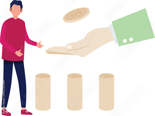 A man transfers coins to a woman, suggesting a financial exchange.