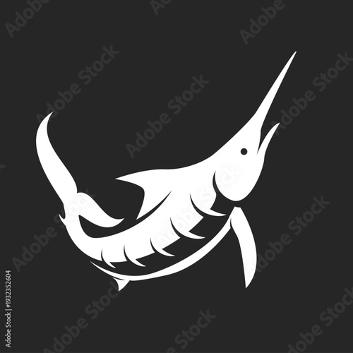 White Marlin Swordfish Silhouette Logo on Dark Background
