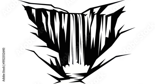 Stylized Waterfall Illustration in Black and White