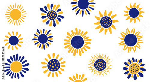 Ukrainian Sunflowers - Blue and Yellow Floral Pattern