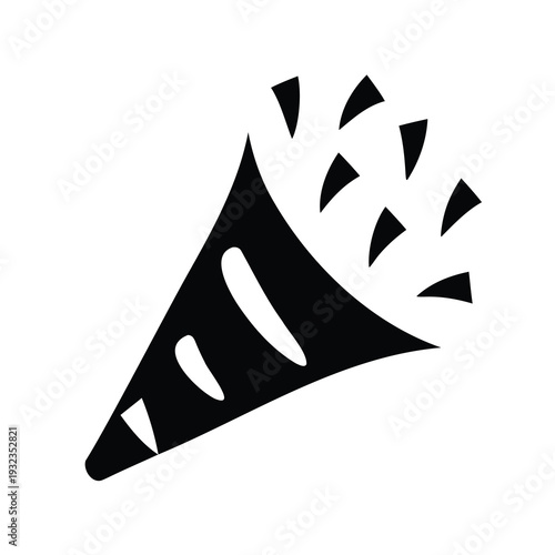 Celebration icon displaying a party popper with confetti isolated on white