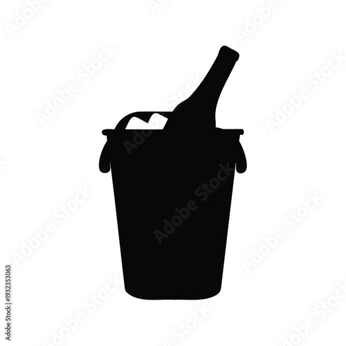 Black silhouette of a wine or champagne bottle in an ice bucket