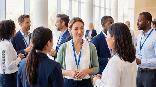 Diverse Professionals Networking at Business Conference, Multicultural Corporate People Engaging in Conversation, Professional Communication, Leadership and Inclusion in Modern Workplace