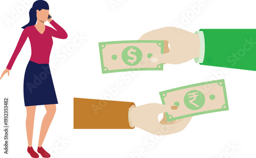 A man gives money to a woman, who is holding it, suggesting a transfer of funds or support.
