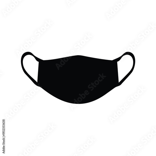 Black reusable cloth face mask with ear loops on white background