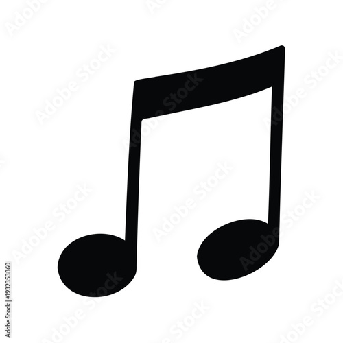 Black icon illustration of a musical note with two flags