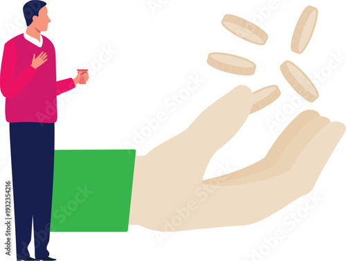 A man offers pills to another man in an illustration, symbolizing support and the sharing of medication.
