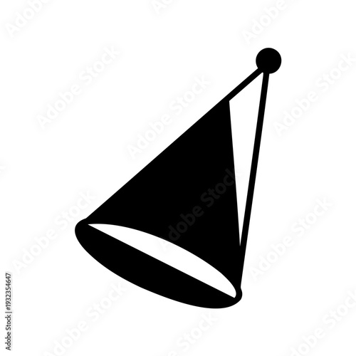 Simple black party hat with a pom pom on a white background