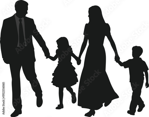 Large Multigenerational Family Holding Hands and Walking Together Including Grandparents Parents and Multiple Children Isolated on White Background Vector Illustration