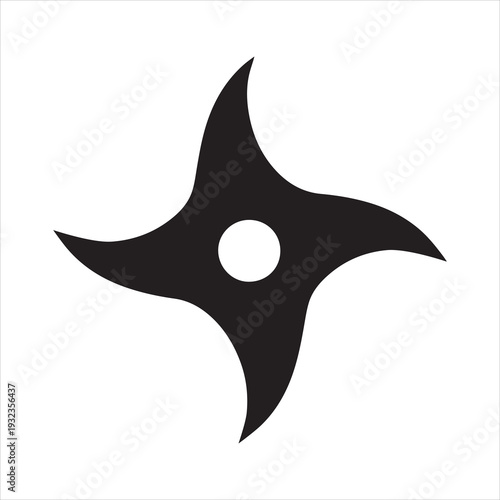Silhouette Ninja shuriken throwing star black and white Vector Illustration