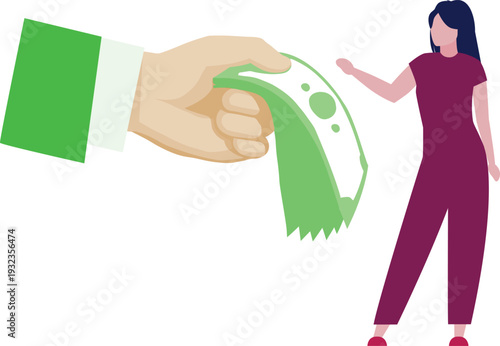 A woman hands cash to a man in a casual setting, both appearing engaged in conversation.