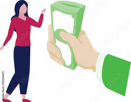 A woman transfers money to a man, suggesting a financial exchange in a friendly atmosphere.