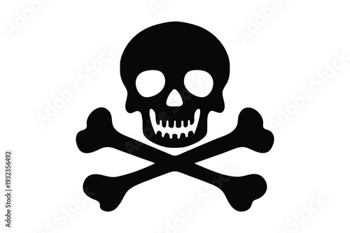 Skull and crossbones silhouette vector, pirate danger symbol