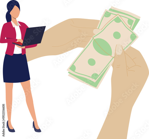  A woman transfers money to another woman, suggesting a personal or business transaction.