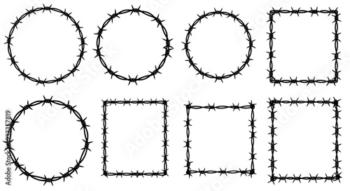 Barbed Wire Frames: Circular and Square Designs for Security and Border Concepts